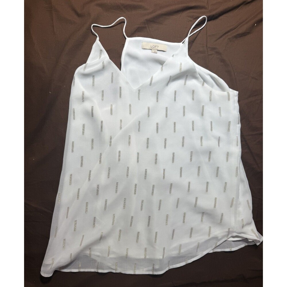 LOFT Women's Large Cream White Tank Top Camisole Silver Line Detail
